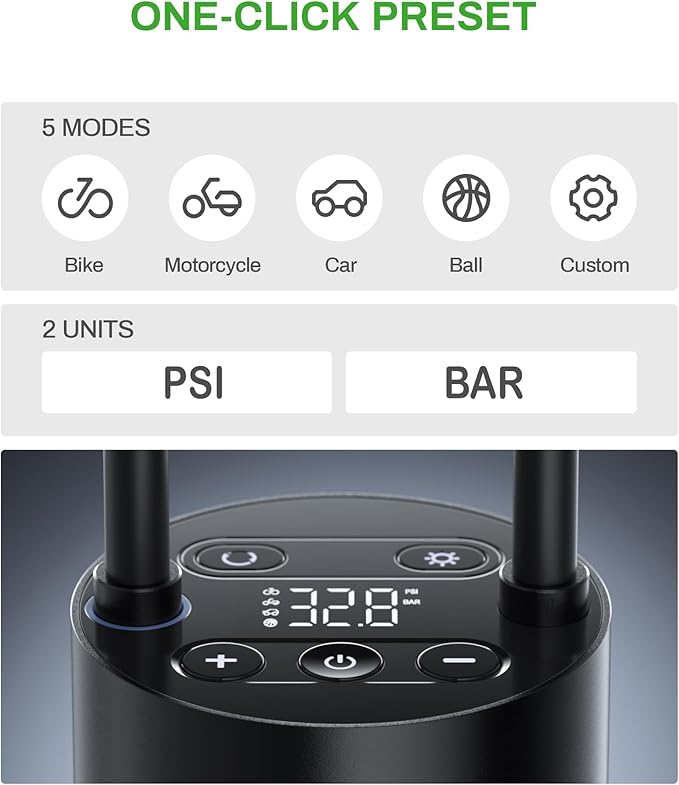 Tire Inflator Portable Air Compressor, AMPBANK AT004 Smart Air Pump for Car Tires, Auto Tire Inflator 150PSI with Pressure Gauge & LED Screen, 2X Faster Air Compressor for Car, Motorcycle, Bike, Ball