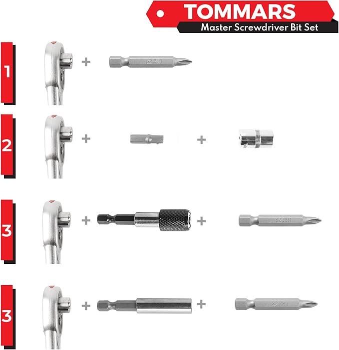 TOMMARS 208-Pc Master Screwdriver Bit Set, 1/4" Hex Shank Screwdriver Bits, Nut Driver and Security Bit Set