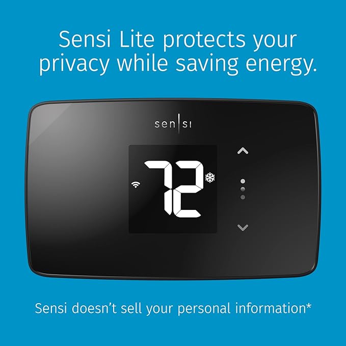 Sensi Lite Smart Thermostat, Data Privacy, Programmable, Wi-Fi, Easy DIY, Works With Alexa, Energy Star Certified, ST25, Most Systems C-Wire Not Required, Except On Heat/Cool Only and Heat Pump System