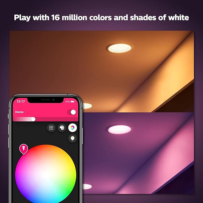 Philips Hue Smart 4 Inch LED Downlights, Color-Changing Recessed Lighting, 6 Pack, 850 LM, Control with Hue App, Compatible with Alexa, Google Assistant, and Apple HomeKit