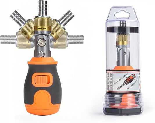 8-in-1 Magnetic Ratcheting Screwdriver Set with Phillips/Torx/Hex/Square Heads - 180° Pivoting Angle, Compact Electrician & DIY Hand Tool Kit Small Mini Set (Orange)