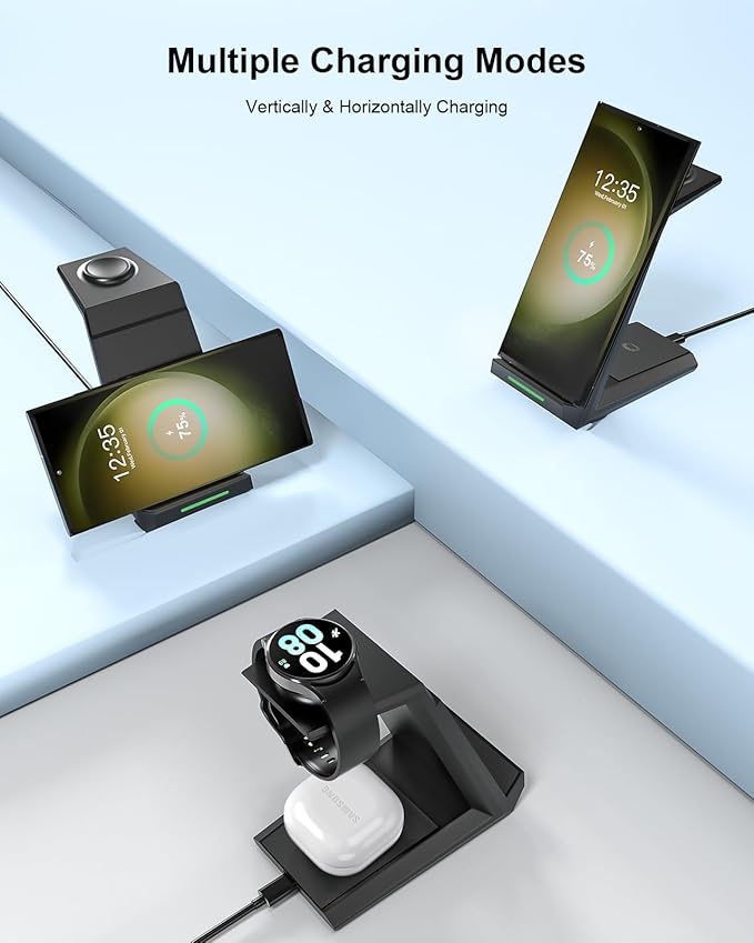 Wireless Charger for Samsung - NANAMI 3 in 1 Charging Station for Multiple Devices, Fast Charger Stand for Galaxy S25 S24 S23 Ultra S22 S21 Z Flip Fold 4,Galaxy Watch 6/5/5 Pro/4/3, Galaxy Buds 2 Pro