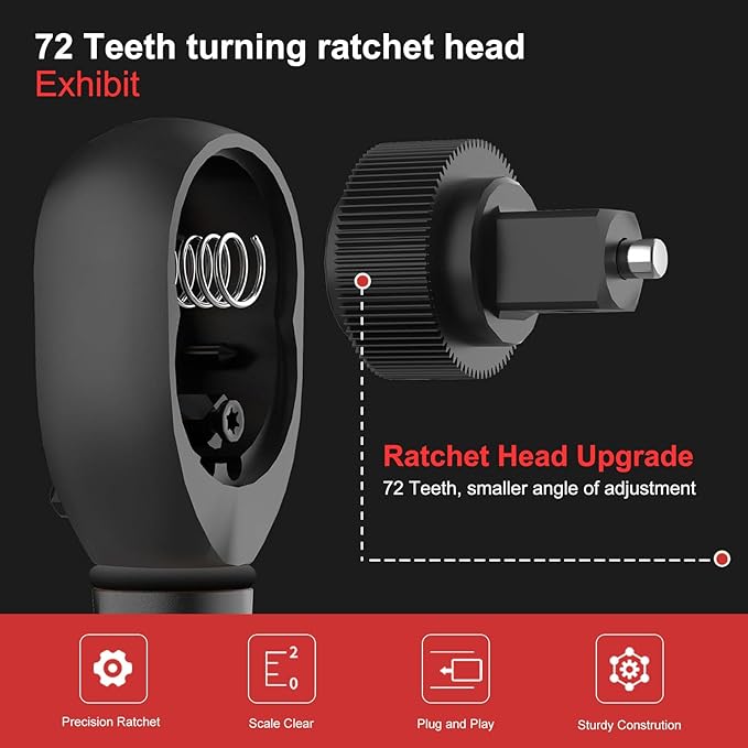 3/8-Inch Drive Click Torque Wrench,Dual-Direction Adjustable,72-Tooth Dual Range Scales-5-50Ft-Lb/6.8-68Nm,Quick Release Ratchets