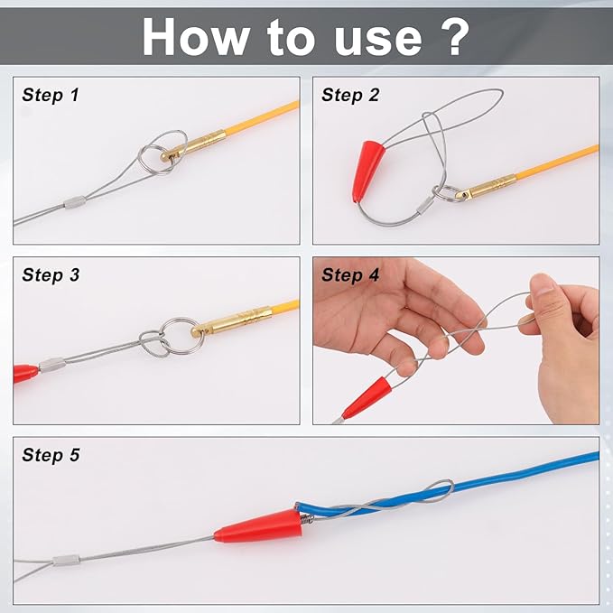 22FT Fiberglass Running Electrical Wire Cable Pulling Fish Tape kit in a Carrying Case Through Wall Cable Snake Rods Electrical Tools Kit with Different Attachments