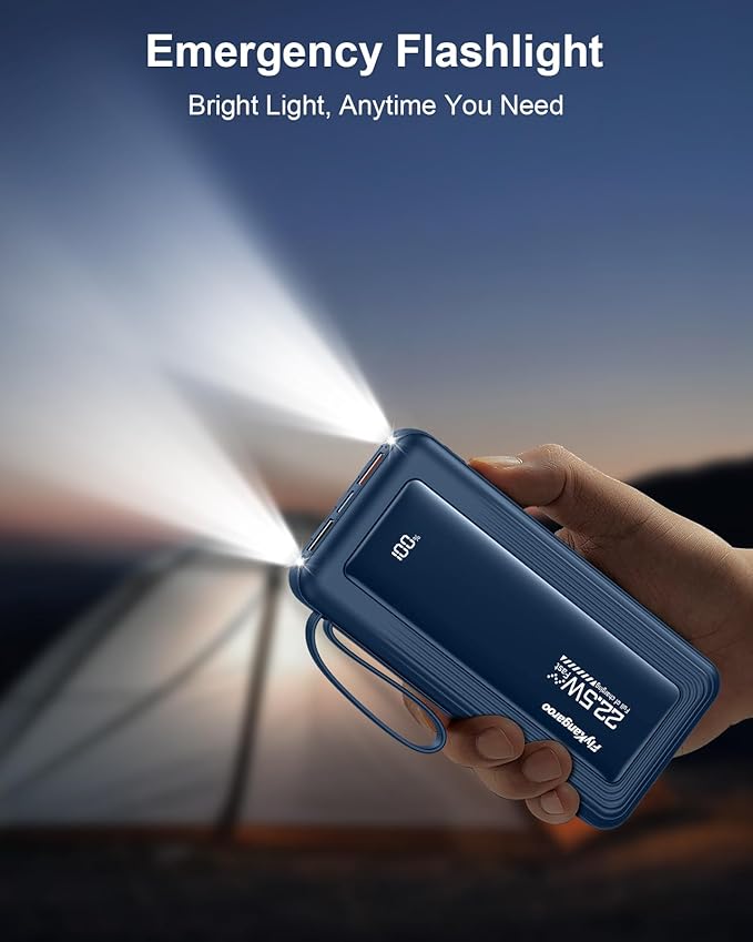 Portable Charger with Built in Cables, Slim 10000mAh Fast Charging 22.5W Power Bank USB C LED Display Battery Pack 6 Outputs & 2 Inputs for iPhone Samsung Pixel LG Moto iPad