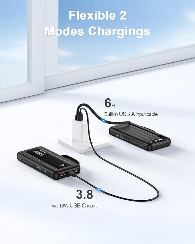 Portable Charger with Built in Cables, Slim 10000mAh Fast Charging 22.5W Power Bank USB C LED Display Battery Pack 6 Outputs & 2 Inputs for iPhone Samsung Pixel LG Moto iPad