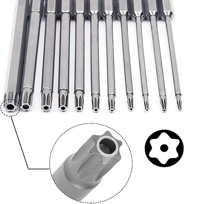 aiyun 12-Piece Security Bits, 2 Inch long S2 Steel Magnetic Security Screwdriver Set, 6 Point Star Driver Bit Set Screwdriver for Shark Vacuum T5-T40 (50mm)