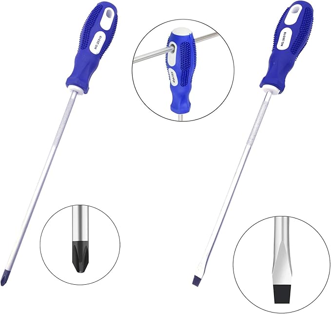 Slotted and Phillips Screwdriver, 5" Long Cross-head & Flat Blade (PH2), 2 Packs Magnetic Screwdriver with Rubber Handle (5 inch)