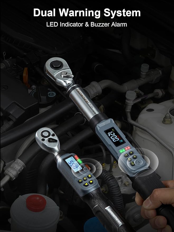 GROWNEER Digital Torque Wrench Set, 1/4" Drive 1.1-22.1 Ft-lbs/1.5-30Nm & 3/8'' Drive 7.38-147.5 Ft-lbs/6.8-135Nm Electronic Torque Wrench Combo with Buzzer & LED Indicator for Motor Car Repair