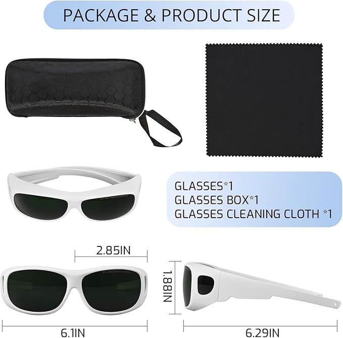 IPL Laser Safety Glasses ANSI Z87.1 Certified - 200-2000nm Protective Goggles for Laser Hair Removal, Cosmetology & Medical Aesthetics - UV400 Protection, Lightweight Frame (White)