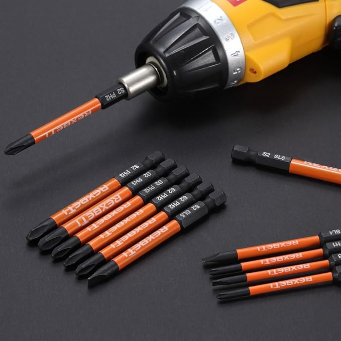 REXBETI 12 Piece Slotted Phillips Screwdriver Bit Set, 1/4 Inch Hex Shank S2 Steel Magnetic 3 Inch Long Drill Bits (Slotted Set)