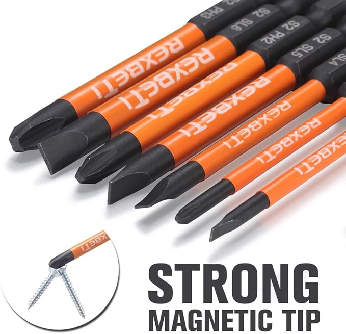 REXBETI 12 Piece Slotted Phillips Screwdriver Bit Set, 1/4 Inch Hex Shank S2 Steel Magnetic 3 Inch Long Drill Bits (Slotted Set)