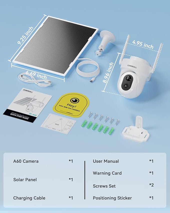 ZUMIMALL 9W Solar Security Cameras Wireless Outdoor, AOV 24/7 Recording Cameras for Home Security, 360° View, 2K Color Night Vision, 2-Way Talk, 2.4GHz WiFi, Auto Tracking, SD/Cloud/Alexa/AI