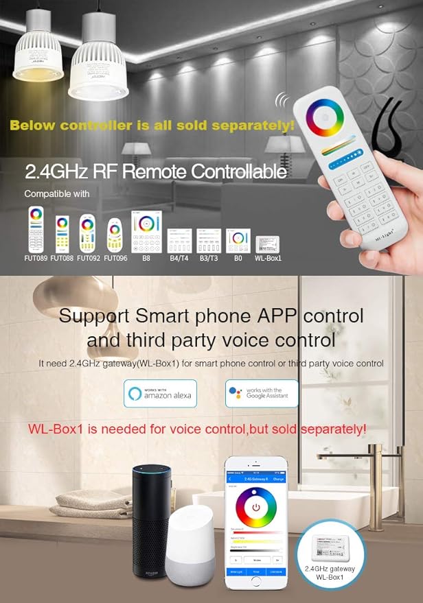 LGIDTECH FUT106 Miboxer 6W 2.4GHz WiFi Led Spotlight Bulb GU10 AC 100-240V RGB+CCT Color Changing,Temperature Adjustable,Memory Funtcion.Smartphone APP Can't Control Directly