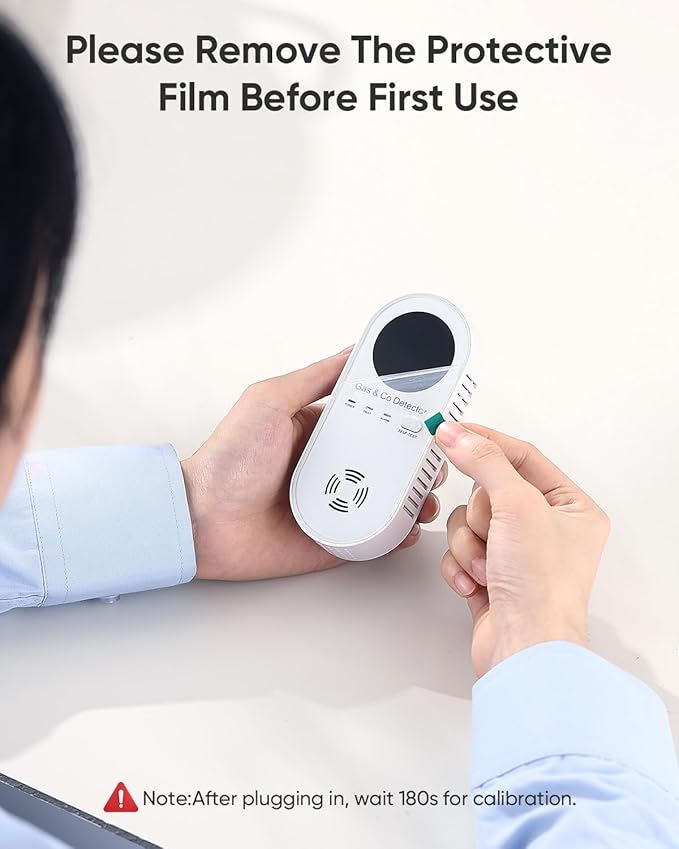 Carbon Monoxide Detectors & Natural Gas Detector, 4-in-1 Carbon Monoxide Detectors Plug in, Gas Leak Detector with Dual Alarms, Temperature & Humidity Sensor for Home, RV Essentials, White, 1 Pack