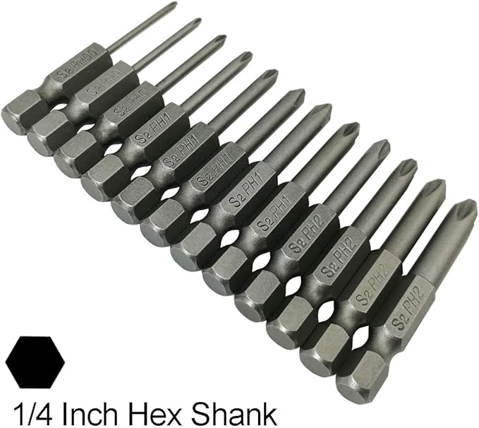 Phillips Cross Screwdriver Bits, 12Pcs 1/4 Hex Shank Magnetic Cross Phillips Screw Head Screwdriver Bits Electric Screwdriver Set Power Tools | 2 inch length