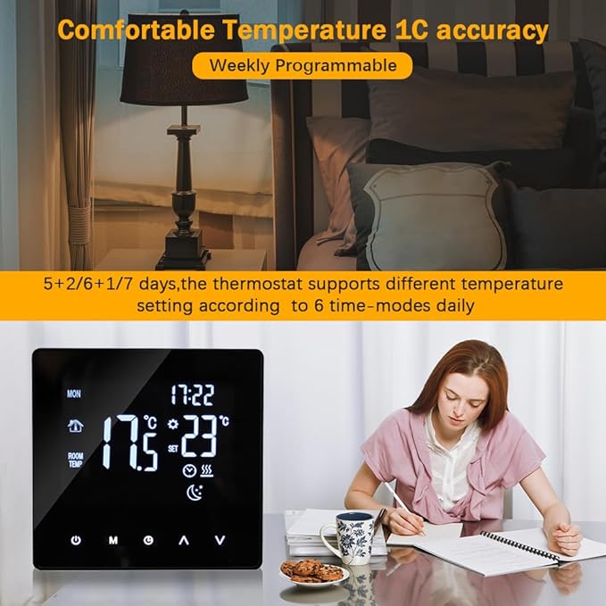 Wi-Fi Smart Thermostat Temperature Controller for Electric Heating LCD Display Touch Screen Week Programmable App Control Underfloor Heating Thermostats for Home Office School Hotel