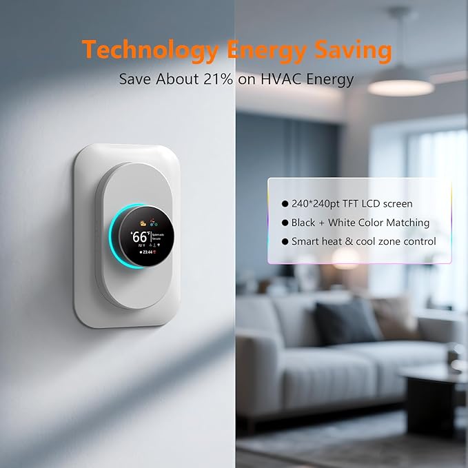 BSEED Wi-Fi Smart Thermostat for Home, Heat Pump Thermostat Touch Screen with Energy Saving, 7 Day Programmable (Holiday Mode), Works with Alexa and Google Assistant, White(C-Wire Adapter Included)