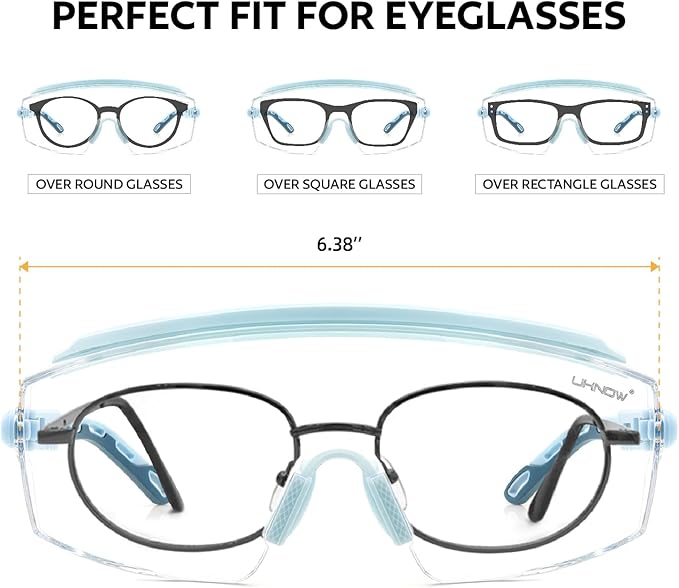 UKNOW Safety Glasses Over Eyeglasses, Anti Fog Safety Goggles ANSI Z87.1, Adjustable Protective Eyewear