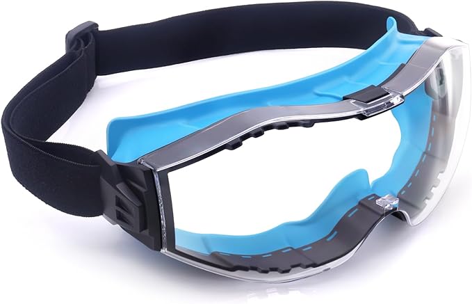UKNOW Safety Goggles Over Glasses, Anti-Fog Clear Lens, ANSI Z87.1 Protective Eyewear Adjustable Strap, Ideal for Lab Use