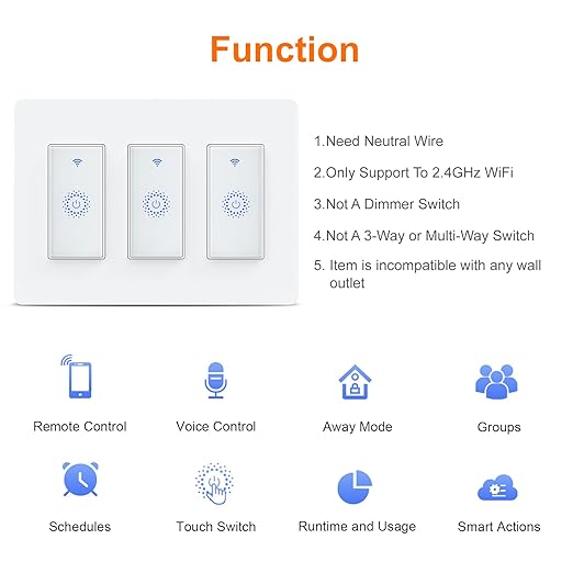 Milfra Smart Switch 3 Gang Alexa Light Switch Smart WiFi Light Switch Compatible with Alexa Google Home and IFTTT, Voice and Remote Control, No Hub Required