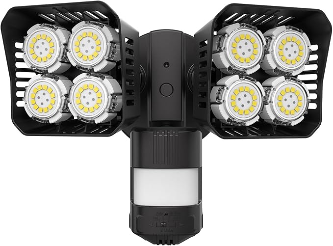 SANSI 7000LM Motion Sensor Outdoor Lights,Brightness LED Flood Lights Outdoor 54W 5000K 700W Equiv IP65 Dusk to Dawn Security Lights with 2 Adjustable Heads 8 Lights for Garage, Yard, Patio, Black