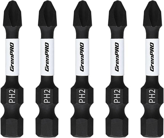 Screwdriving Power Bits PH2-2IN*5pcs Magnetic Phillips #2 S2 Steel Anti-Slip Long Screwdriver Bit Set 1/4 Inch Hex Shank Impact Tough Screws Drive Bits