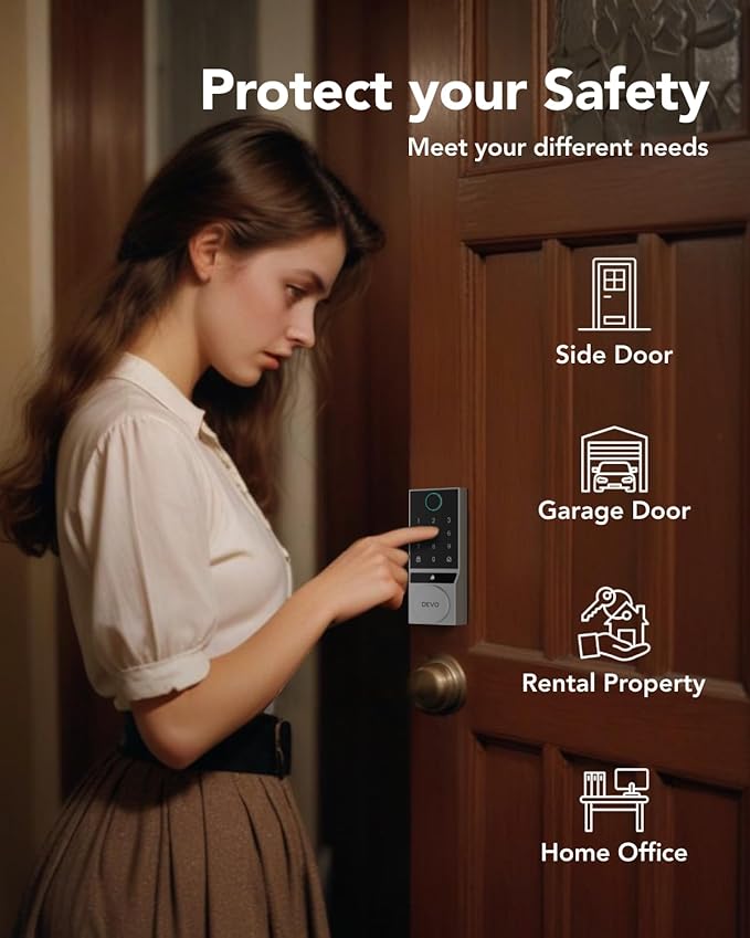 Devo G3 Fingerprint Smart Door Lock, Keyless Entry Door Lock, App Control, Smart Locks for Front Door, Smart Deadbolt Lock, Built-in Wi-Fi, Touchscreen Keypad, 8 Months Battery, IP54 Waterproof