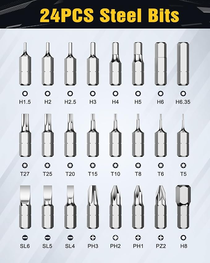 24 in 1 Magnetic Screwdriver Set, DIY Ratchet Mini Screwdriver Set, Multi Bit Magnetic Drive Set with Detachable Ratchet Handle, Precision Repair Tool Kit for PC Furniture Bicycles