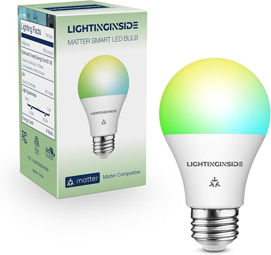 Matter Smart Light Bulbs Compatible with Alexa/Siri/Apple Home/Google Home/SmartThings, WiFi A19 E26 RGBCW Color Changing Light Bulb 800LM 9W 60W Equivalent, 2.4G WiFi, ETL Listed, 1PC