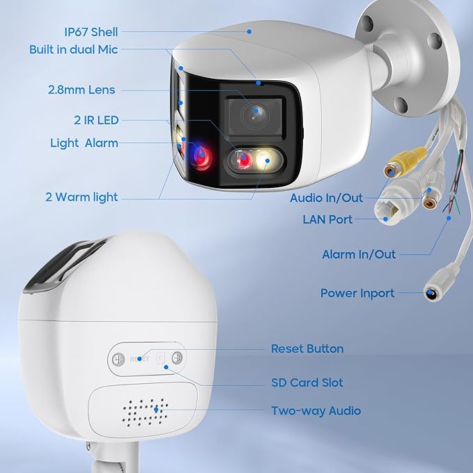 Dual-Lens 4K (8MP) TiOC Outdoor POE Camera - 2 x 4MP Duo 180° Panoramic Wide Angle AI Bullet IP Camera, Dual Color Night, Smart PSS Lite, DMSS, Active Detterence, 2-Way Audio, Human/Vehicle Detection