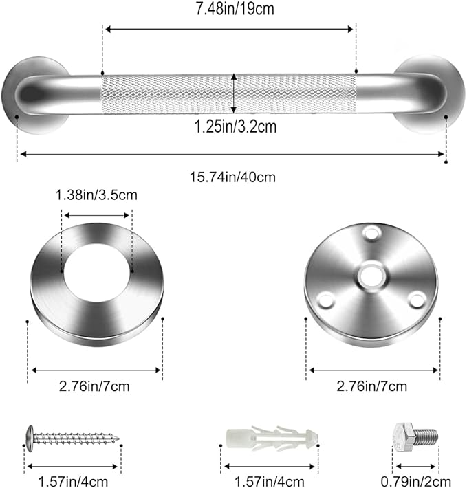 16'' Grab Bars for Bathtub and Shower 2 Pack, 1-1/4'' Diameter Shower Grab Bar for Elderly with Anti-Slip Textured Grip Stainless Steel Bath Handrails