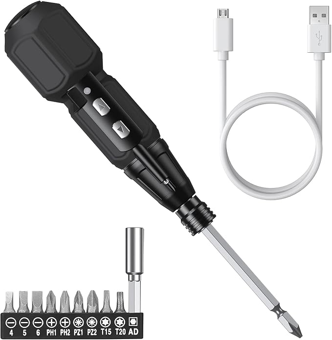 AMIR Electric Screwdriver Cordless, Rechargeable Power Screwdrivers Set, Portable Automatic Home Repair Tool Kit with LED Lights and USB Cable
