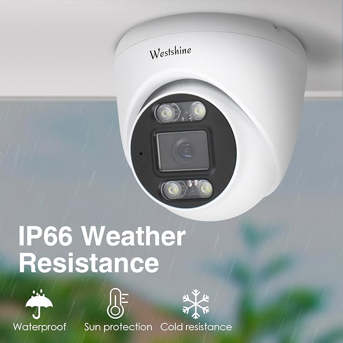 5MP PoE IP Dome Security Camera,Full Color Night Vision,Human Detection,2.8mm Wide Angle,Built-in Mic for Two-Way Audio,Outdoor IP66 CCTV Camera in Metal Housing (SD Card Not Included)