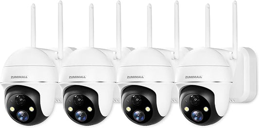 ZUMIMALL Security Cameras Wireless Outdoor- 4Packs, 2K Battery Cameras for Home Security, 2.4G WiFi Only, PIR Motion Alert/3MP Color Night Vision/2-Way Talk/IP66/Cloud Storage,Compatible with Alexa