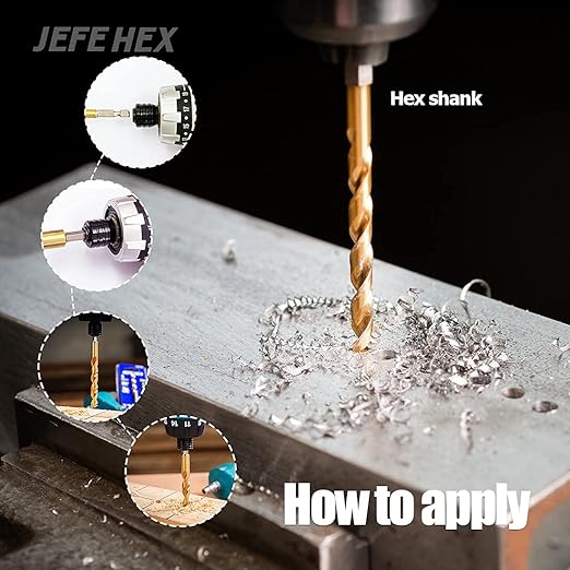 JEFE HEX 6-Piece 3/16" Twist Drill Bits HSS Hex Shank Drill Bit, 135 Degree Easy Cut Split Point for Drilling in Steel, Copper, Aluminum, Zinc Alloy, Wood, Plastic, Quick Change Design.