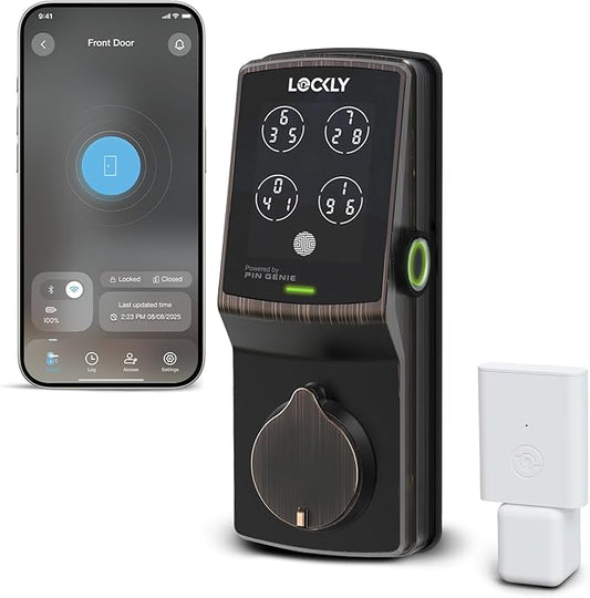 Lockly Secure Pro Smart Deadbolt, Wi-Fi Smart Lock, Keyless Entry with PIN Genie® Keypad, 3D Biometric Fingerprint, Auto Lock, Rekeyable-Venetion Bronze