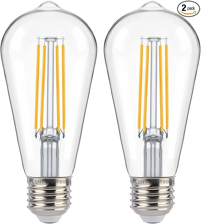 FLSNT Dusk to Dawn Outdoor Sensor ST19 LED Light Bulb, 7W (60W Eqv.), 800LM,Vintage Filament E26 Base, Auto On/Off Photocell Automatic for Energy-Efficient Outdoor Lighting, 3000K Warm White, 2 Pack
