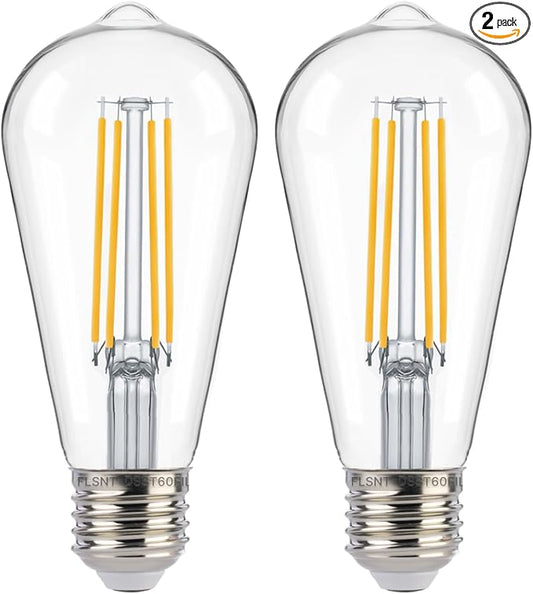 FLSNT Dusk to Dawn Outdoor Sensor ST19 LED Light Bulb, 7W (60W Eqv.), 800LM,Vintage Filament E26 Base, Auto On/Off Photocell Automatic for Energy-Efficient Outdoor Lighting, 3000K Warm White, 2 Pack