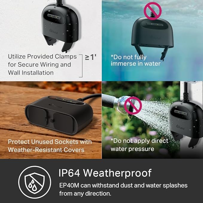 Kasa Matter Smart Outdoor Plug, Dual Outlet, IP64 Weather Resistance, Works with Apple HomeKit, Amazon Alexa, Google Home, SmartThings, 15A/1800W Max, ETL Certified, 2.4G Wi-Fi Only, EP40M