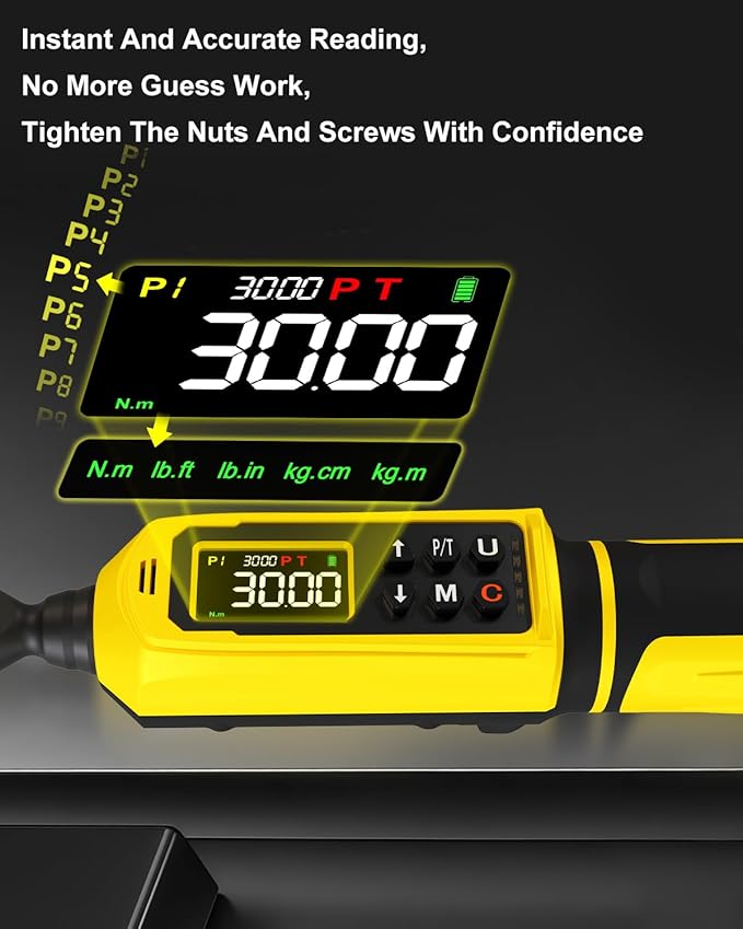 1/4" Digital Torque Wrench (4-265.6 in.lbs) w/Color Screen, 5 Units, ±2% Accuracy, Buzzer/Vibration/LED, Inch Pound Torque Wrench Set Includes Extension & 1/4 to 3/8 Adapter for Bike, Motor, DIY