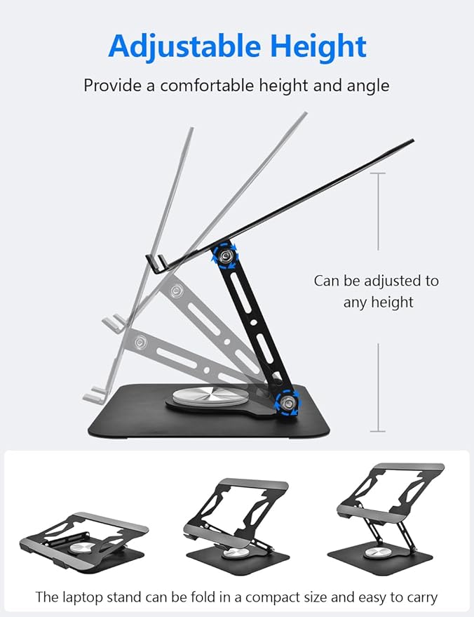 Laptop Stand for Desk, Adjustable Computer Stand with 360ยฐ Rotating Base, Laptop Riser Compatible with MacBook Air/Pro, Dell, HP, Lenovo and All 10-17'' Laptops