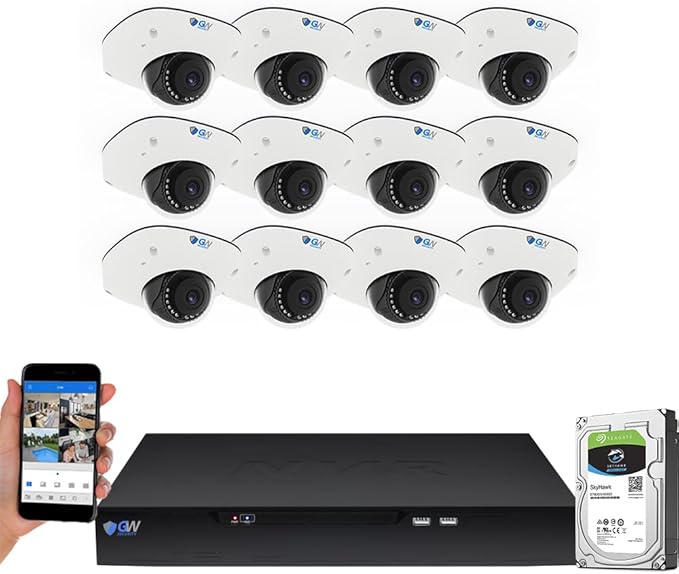 GW Security 16 Channel NVR UltraHD 4K Face Recognition NDAA & TAA Compliant Security Camera System with 12 x 8MP @25FPS Outdoor & Indoor PoE Dome Cameras, 10 Smart AI Functions