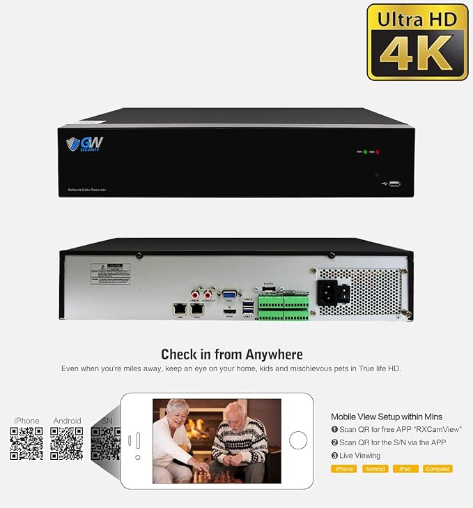 GW Security 64 Channel 12MP NVR UltraHD 4K Face Recognition/Human/Cars Detection PoE Security Camera System with 48 x 8MP Waterproof Microphone 130° Wide Angle Outdoor Indoor Dome Cameras (Black)