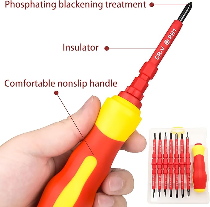Insulated Screwdriver Set Electrician Tools Kit, 14 IN 1 Magnetic Screwdriver Set Interchangeable Tools Screw Driver Set Kit for Household Repair (with Tester)