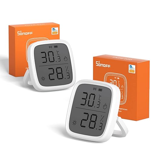 SONOFF Zigbee Indoor Temperature Humidity Sensor, SNZB-02D LCD Wireless Smart Thermometer Hygrometer, Compatible with Alexa & Google Home for Remote Monitoring and Home Automation, 2-Pack