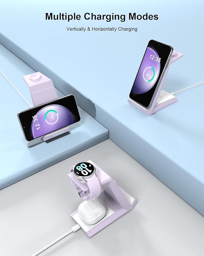 Wireless Charger for Samsung - NANAMI 3 in 1 Charging Station for Multiple Devices,Fast Charger Stand Dock for Galaxy S25 S24 S23 Ultra S22 S21 S20 Z Flip Fold,Galaxy Watch 5/5 Pro/4/3,Galaxy Buds Pro