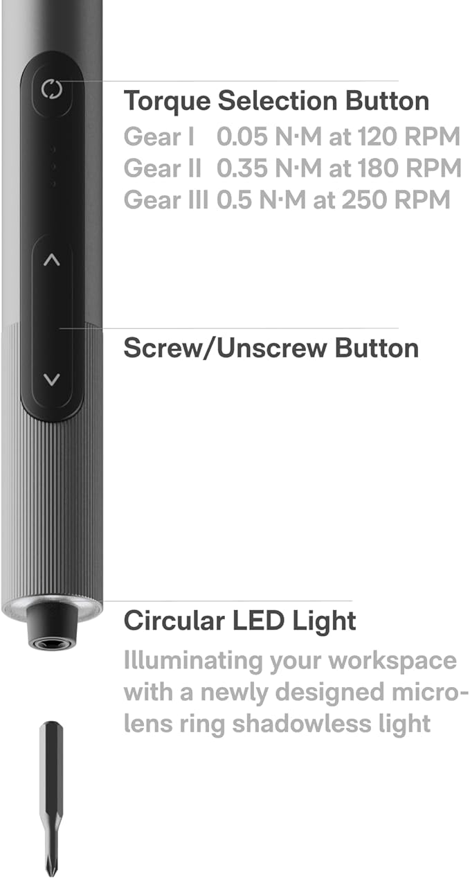 HOTO SNAPBLOQ™ S-A01 3.7V Mini Electric Screwdriver with 56 Bits & 3 Torque Settings, Precision Mini Screwdriver, 250RPM, Brighter LED Light, Repair Tool Kit for Electronics, Phone, Laptop, DIY