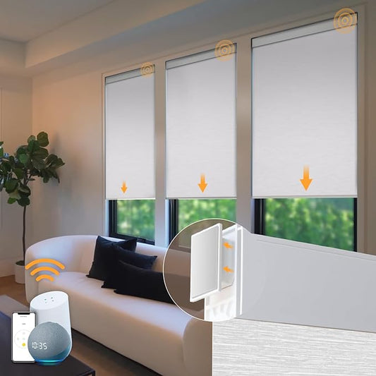 Motorized Blinds No Drill Automatic Blinds for Windows Cordless Roller Shades Electric Blinds with Remote Control Smart Blinds (White, 30.5 x 72)