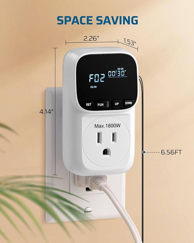 DEWENWILS Digital Temperature Controller, Heavy Duty 15A/1800W Thermostat Outlet Plug, VA Display Heating Cooling Control Timer, -40℉~210℉, Cyclic Timing/Countdown, for Greenhouse Incubator Homebrew